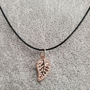 Leaf pink gold Adjustable cord necklace